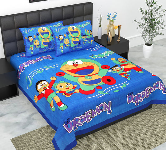 Cotton Double Jaipuri Prints Flat Bedsheet  With 2 Pillow Cover