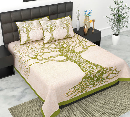 Cotton Double Jaipuri Prints Flat Bedsheet  With 2 Pillow Cover