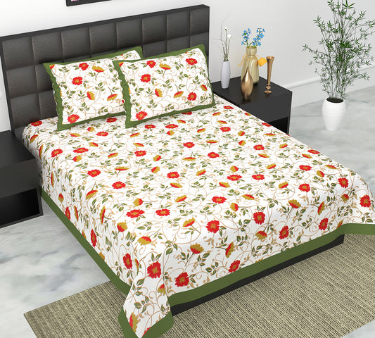 Cotton Double Jaipuri Prints Flat Bedsheet  With 2 Pillow Cover