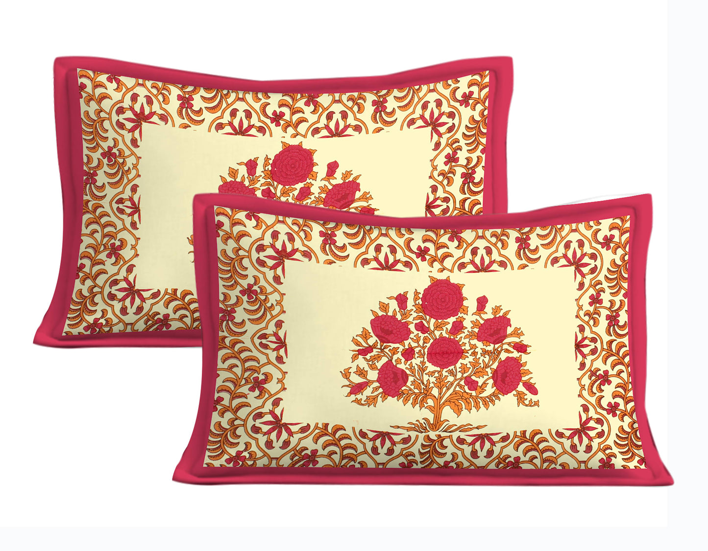 Cotton Double Jaipuri Prints Flat Bedsheet  With 2 Pillow Cover