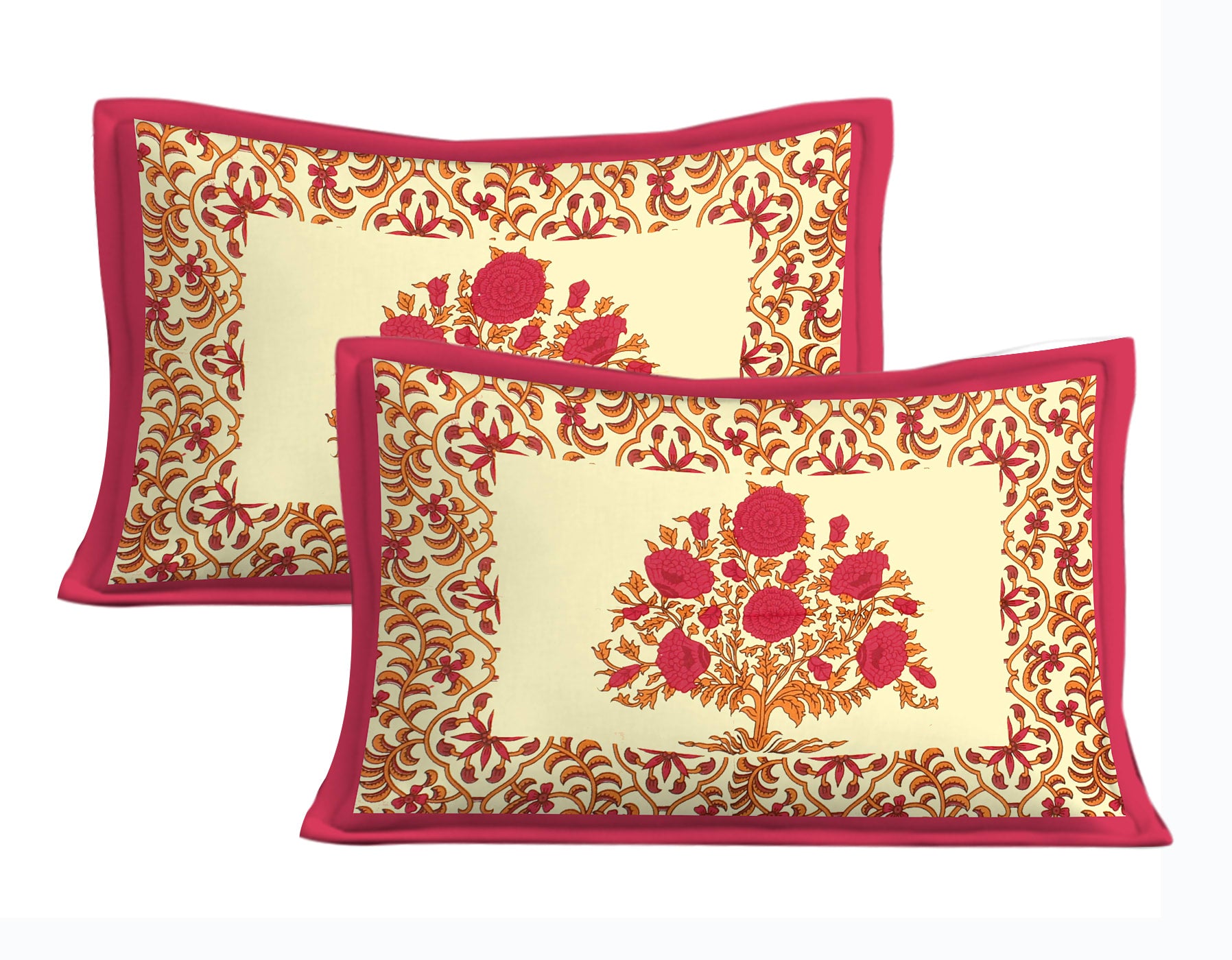 Cotton Double Jaipuri Prints Flat Bedsheet  With 2 Pillow Cover
