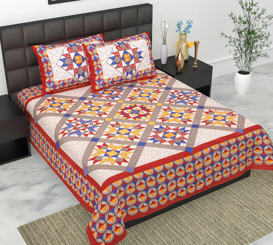 Cotton Double Jaipuri Prints Flat Bedsheet  With 2 Pillow Cover