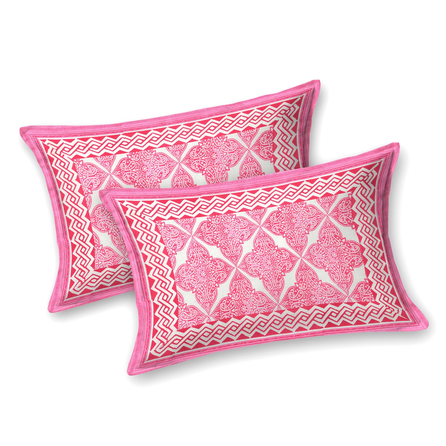 Cotton Double Jaipuri Prints Flat Bedsheet  With 2 Pillow Cover