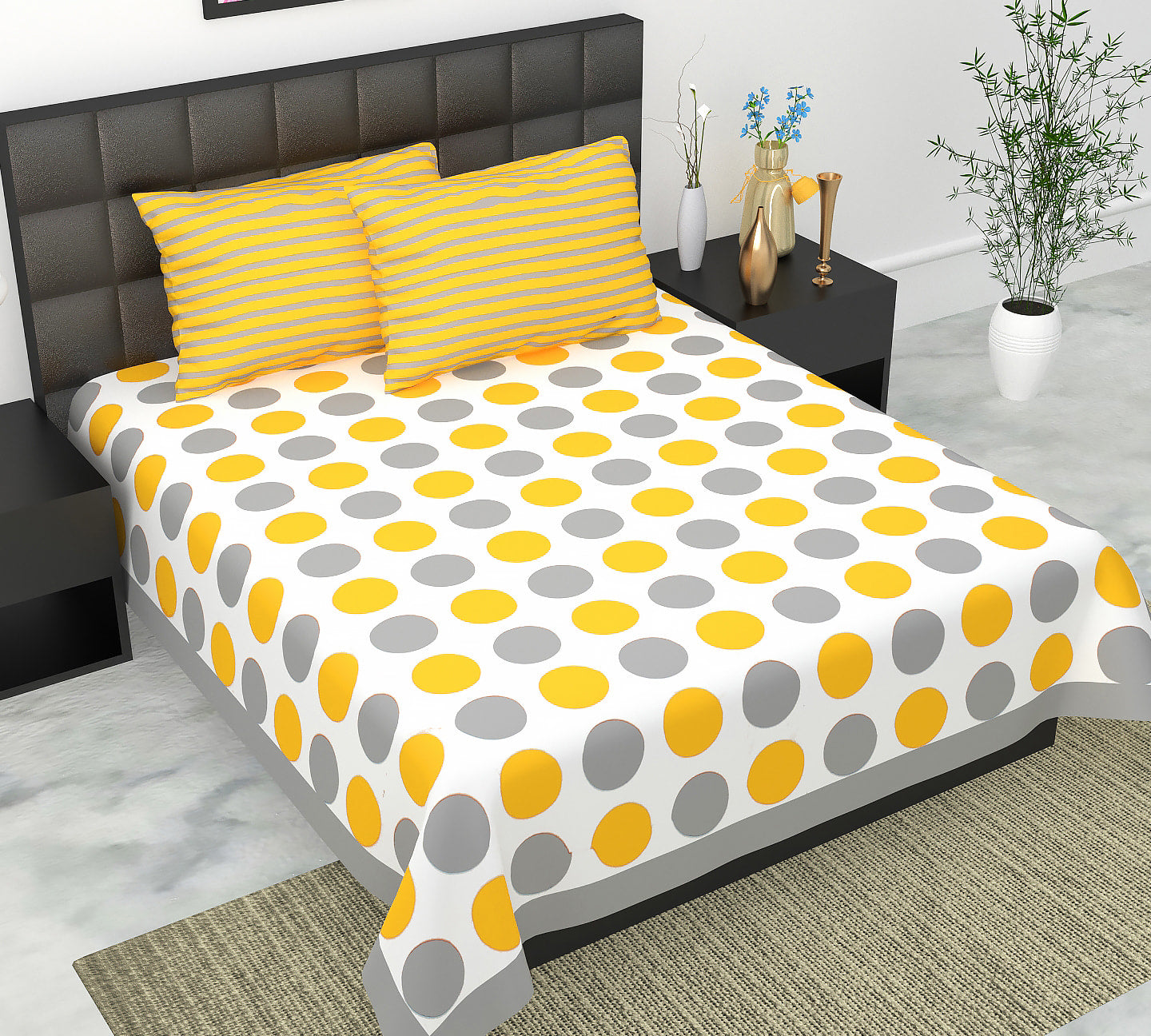 Cotton Double Jaipuri Prints Flat Bedsheet  With 2 Pillow Cover