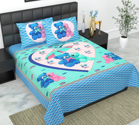Cotton Double Jaipuri Prints Flat Bedsheet  With 2 Pillow Cover