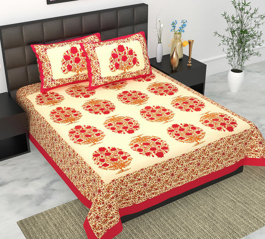 Cotton Double Jaipuri Prints Flat Bedsheet  With 2 Pillow Cover