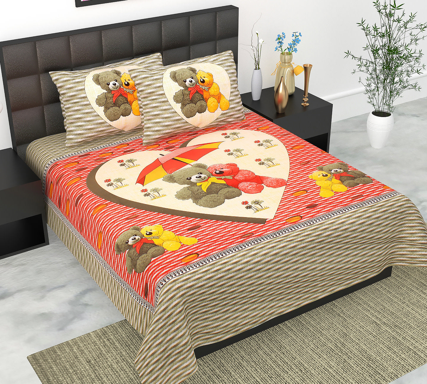 Cotton Double Jaipuri Prints Flat Bedsheet  With 2 Pillow Cover
