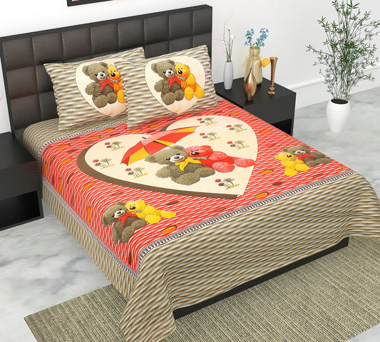 Cotton Double Jaipuri Prints Flat Bedsheet  With 2 Pillow Cover