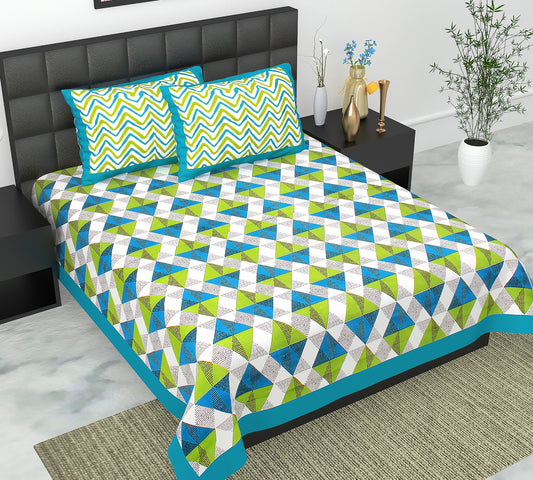 Cotton Double Jaipuri Prints Flat Bedsheet  With 2 Pillow Cover