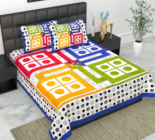 Cotton Double Jaipuri Prints Flat Bedsheet  With 2 Pillow Cover