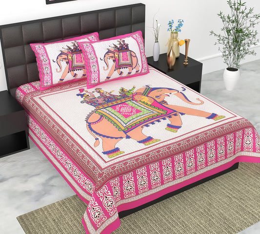 Cotton Double Jaipuri Prints Flat Bedsheet  With 2 Pillow Cover