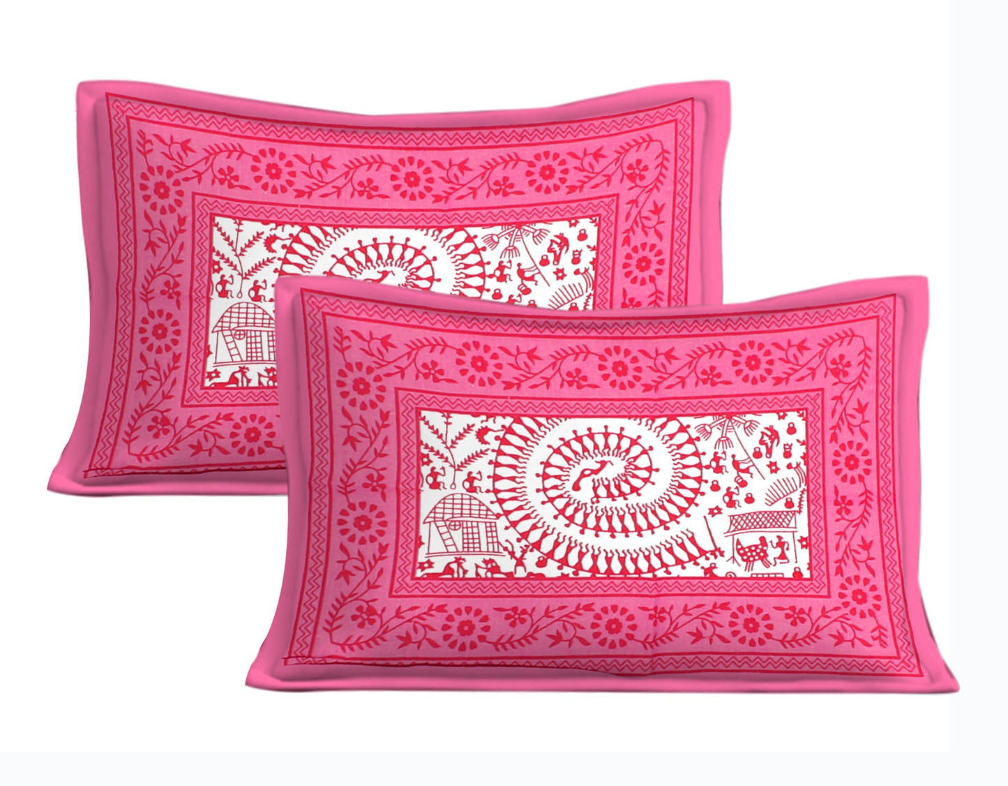 Cotton Double Jaipuri Prints Flat Bedsheet  With 2 Pillow Cover
