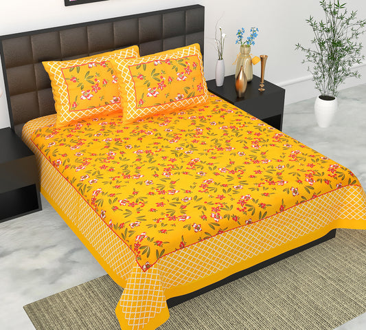 Cotton Double Jaipuri Prints Flat Bedsheet  With 2 Pillow Cover