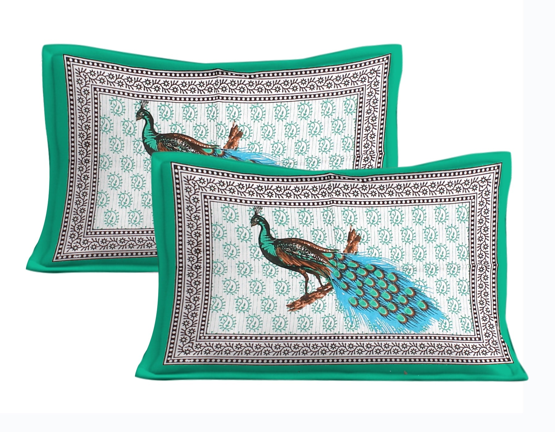 Cotton Double Jaipuri Prints Flat Bedsheet  With 2 Pillow Cover
