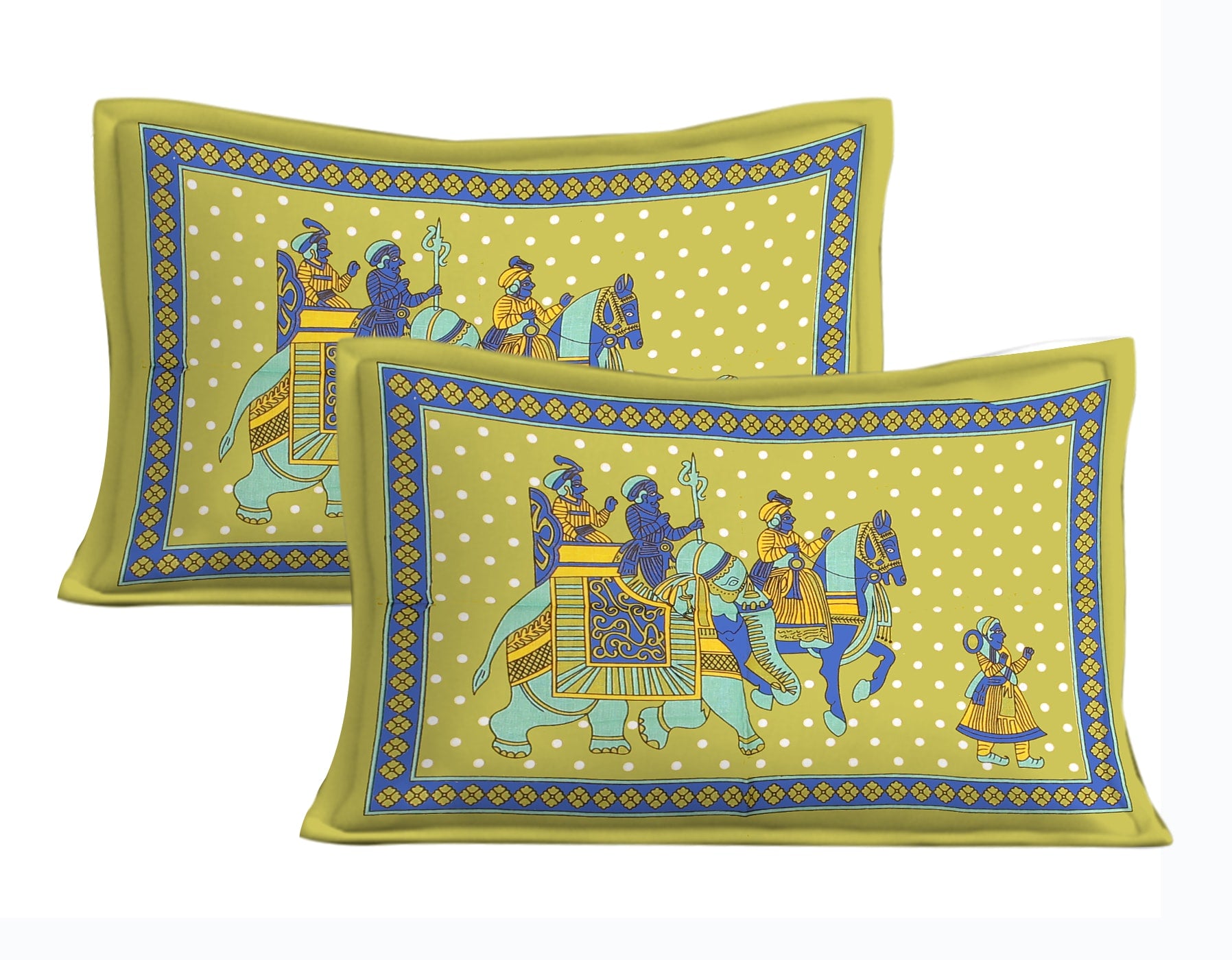 Cotton Double Jaipuri Prints Flat Bedsheet  With 2 Pillow Cover