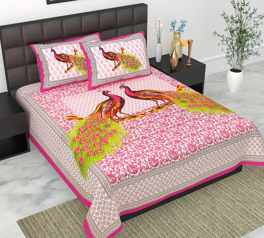 Cotton Double Jaipuri Prints Flat Bedsheet  With 2 Pillow Cover