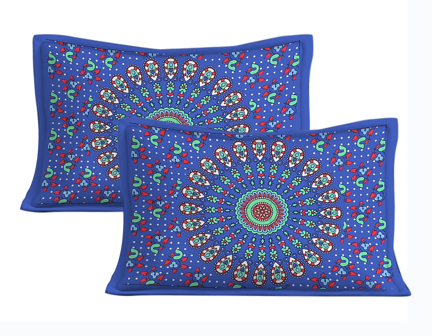 Cotton Double Jaipuri Prints Flat Bedsheet  With 2 Pillow Cover