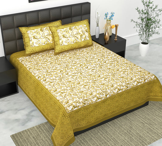 Cotton Double Jaipuri Prints Flat Bedsheet  With 2 Pillow Cover