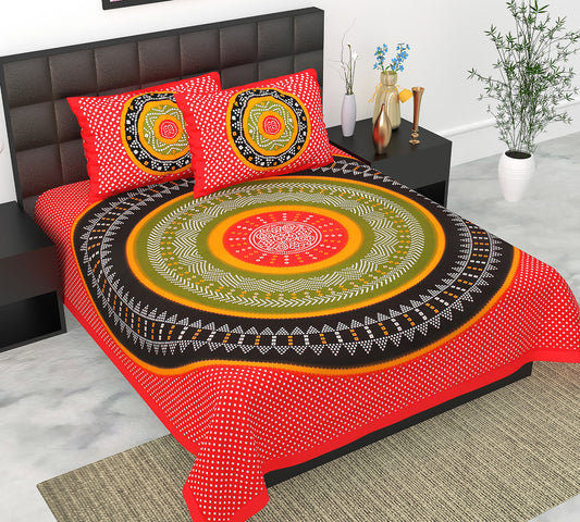 Cotton Double Jaipuri Prints Flat Bedsheet  With 2 Pillow Cover