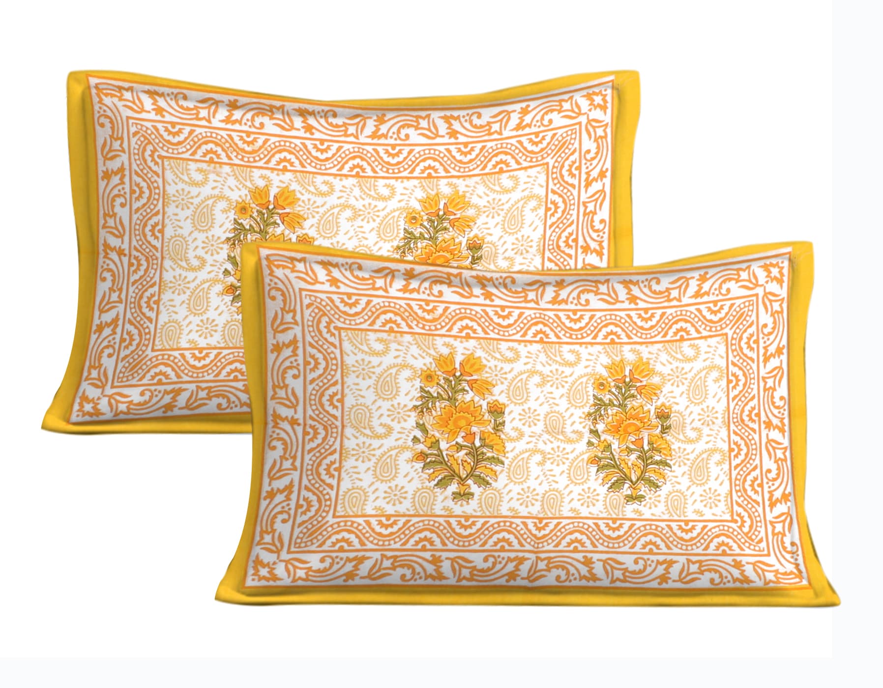 Cotton Double Jaipuri Prints Flat Bedsheet  With 2 Pillow Cover