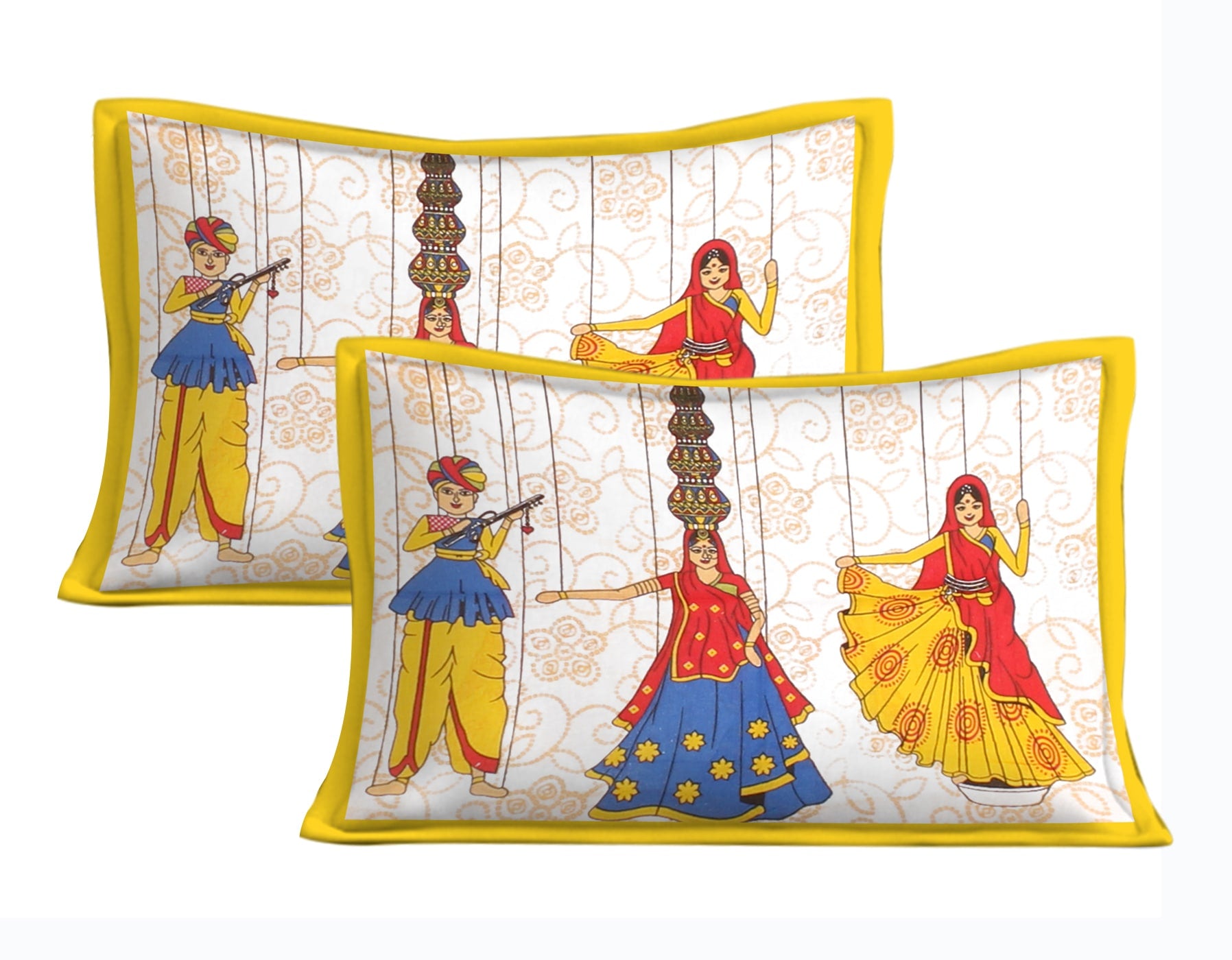 Cotton Double Jaipuri Prints Flat Bedsheet  With 2 Pillow Cover