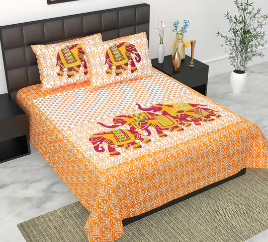 Cotton Double Jaipuri Prints Flat Bedsheet  With 2 Pillow Cover