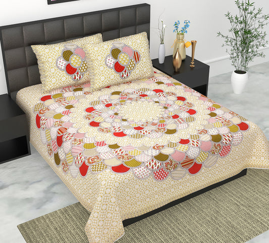 Cotton Double Jaipuri Prints Flat Bedsheet  With 2 Pillow Cover