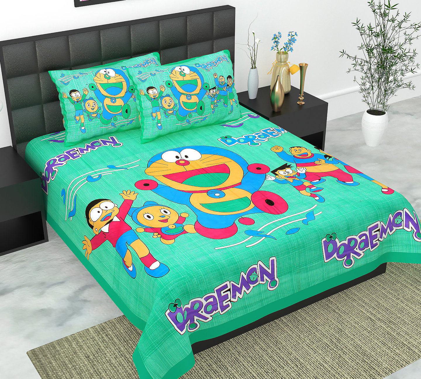 Cotton Double Jaipuri Prints Flat Bedsheet  With 2 Pillow Cover