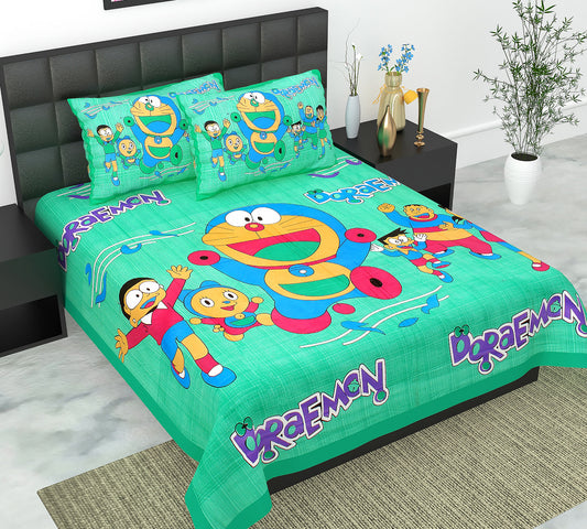 Cotton Double Jaipuri Prints Flat Bedsheet  With 2 Pillow Cover