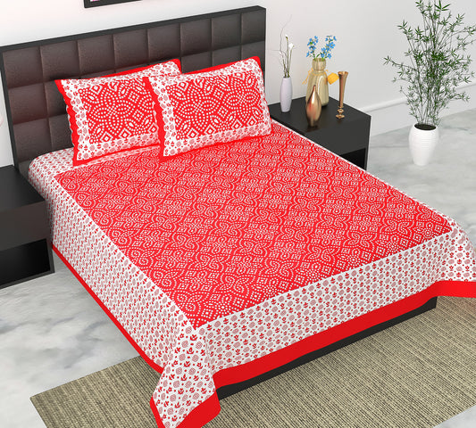 Cotton Double Jaipuri Prints Flat Bedsheet  With 2 Pillow Cover