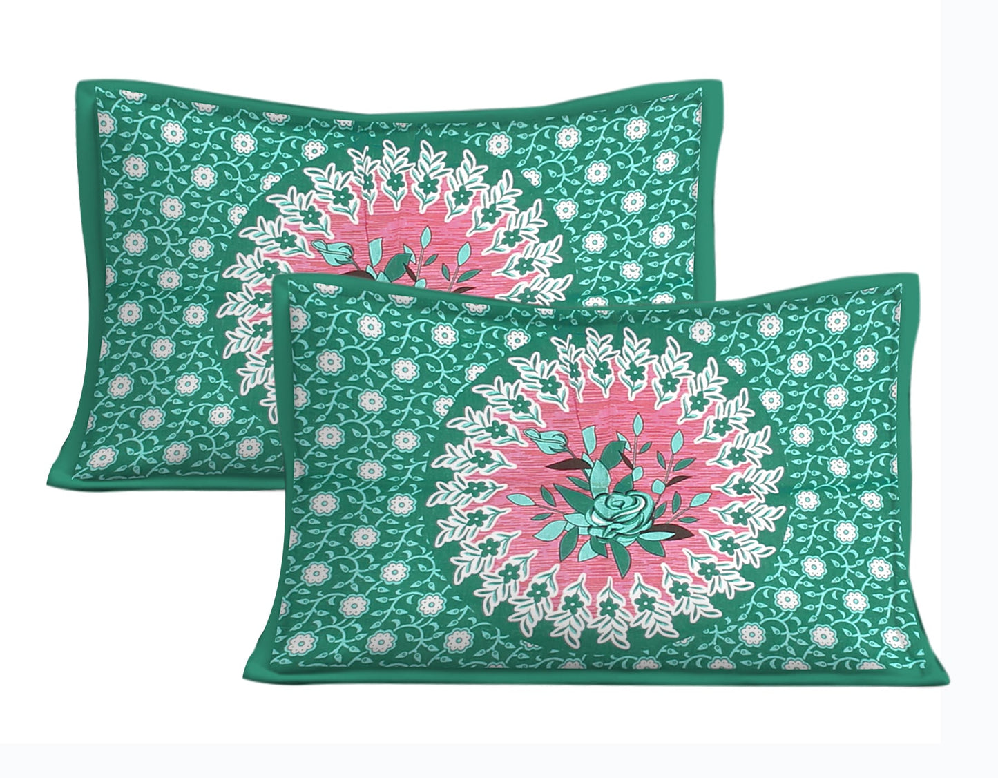 Cotton Double Jaipuri Prints Flat Bedsheet  With 2 Pillow Cover