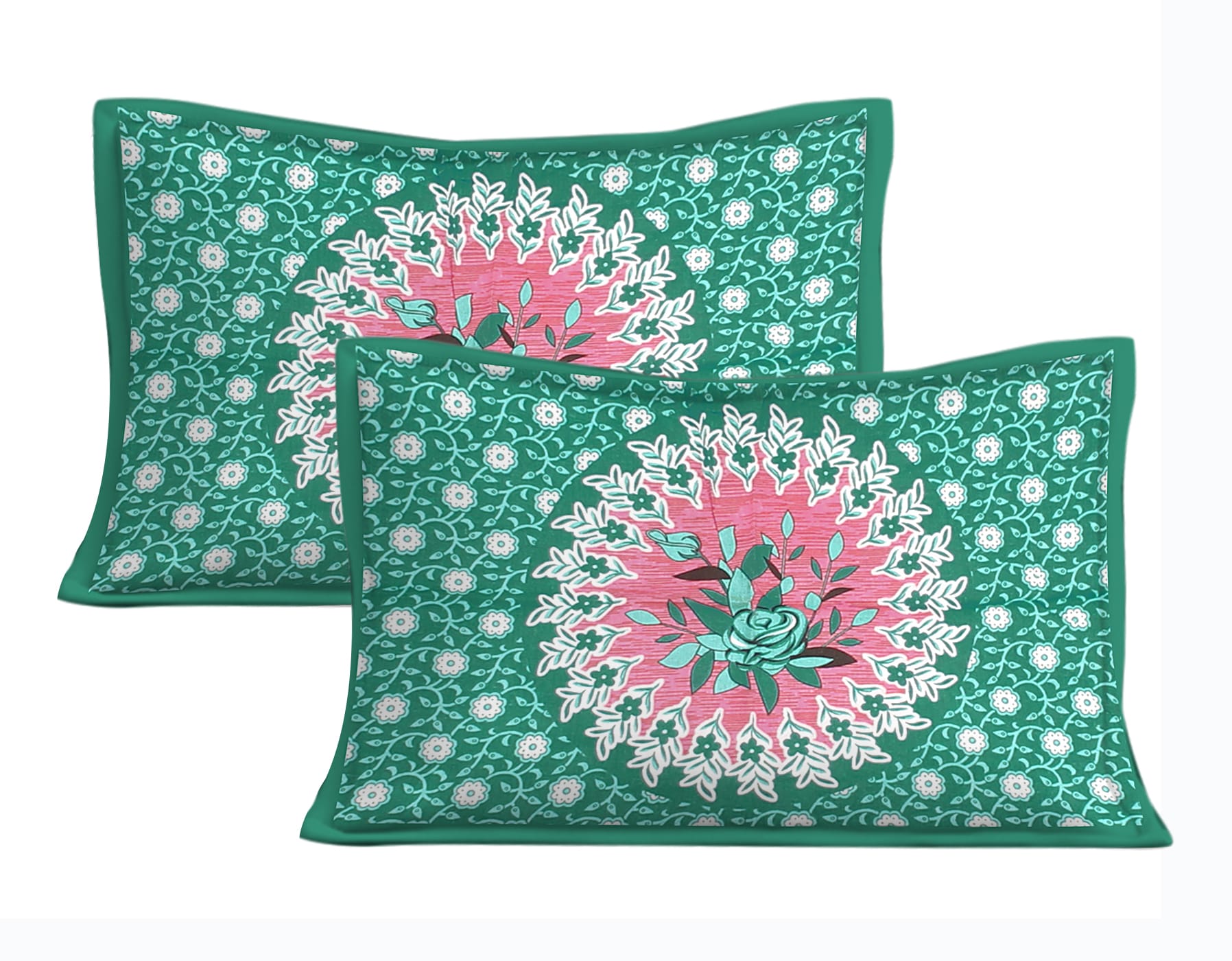 Cotton Double Jaipuri Prints Flat Bedsheet  With 2 Pillow Cover