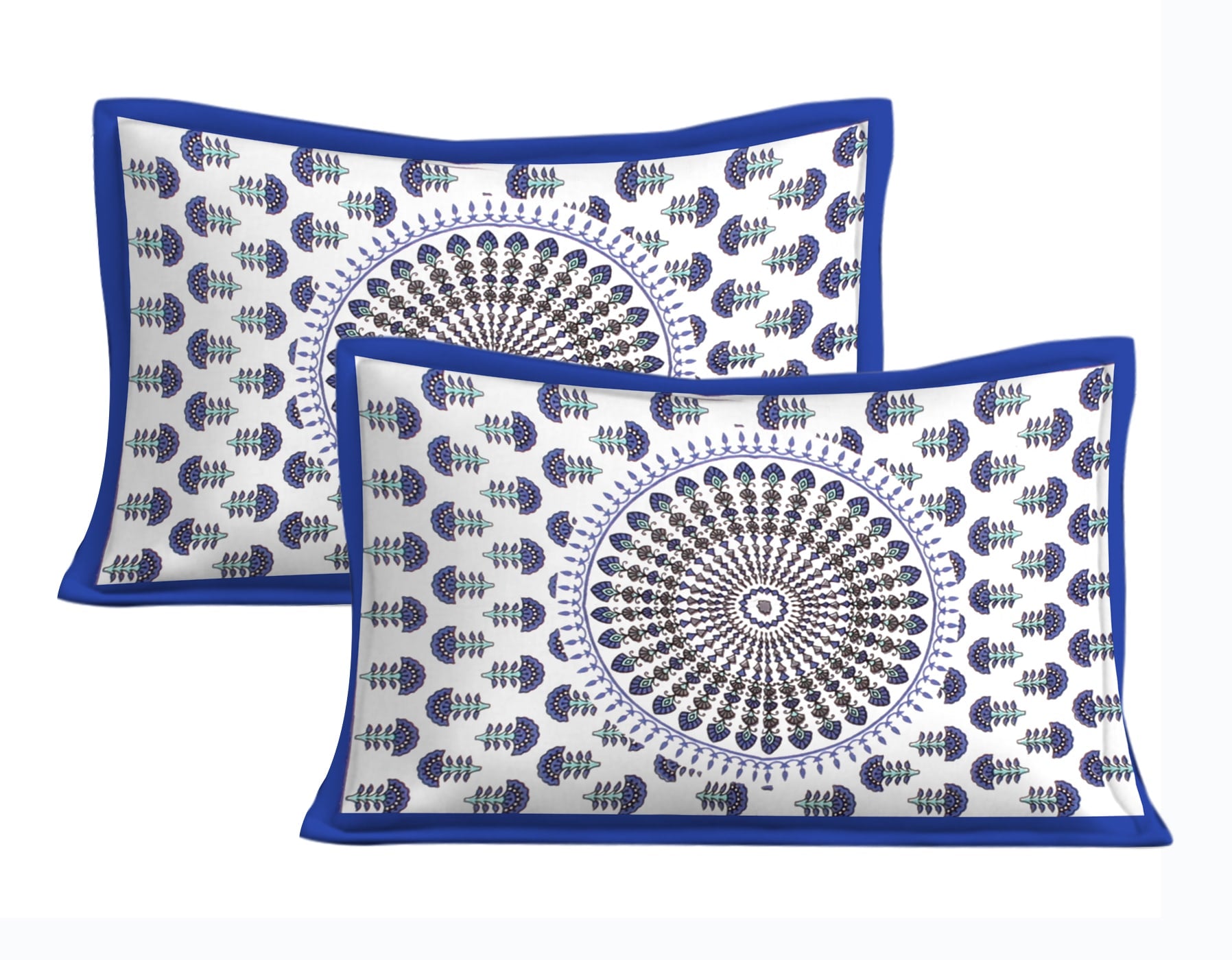 Cotton Double Jaipuri Prints Flat Bedsheet  With 2 Pillow Cover