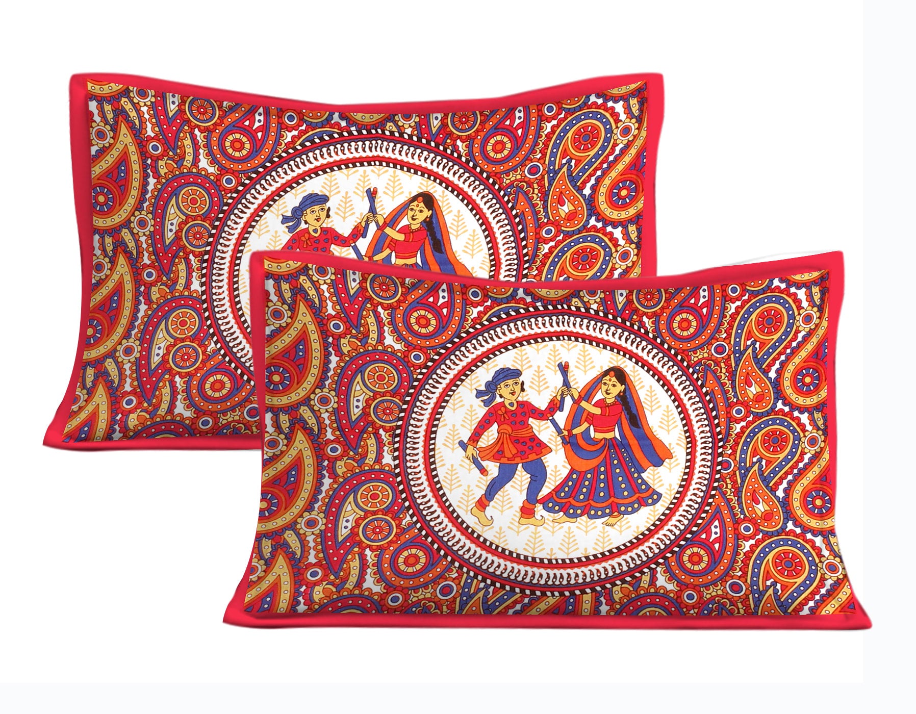 Cotton Double Jaipuri Prints Flat Bedsheet  With 2 Pillow Cover