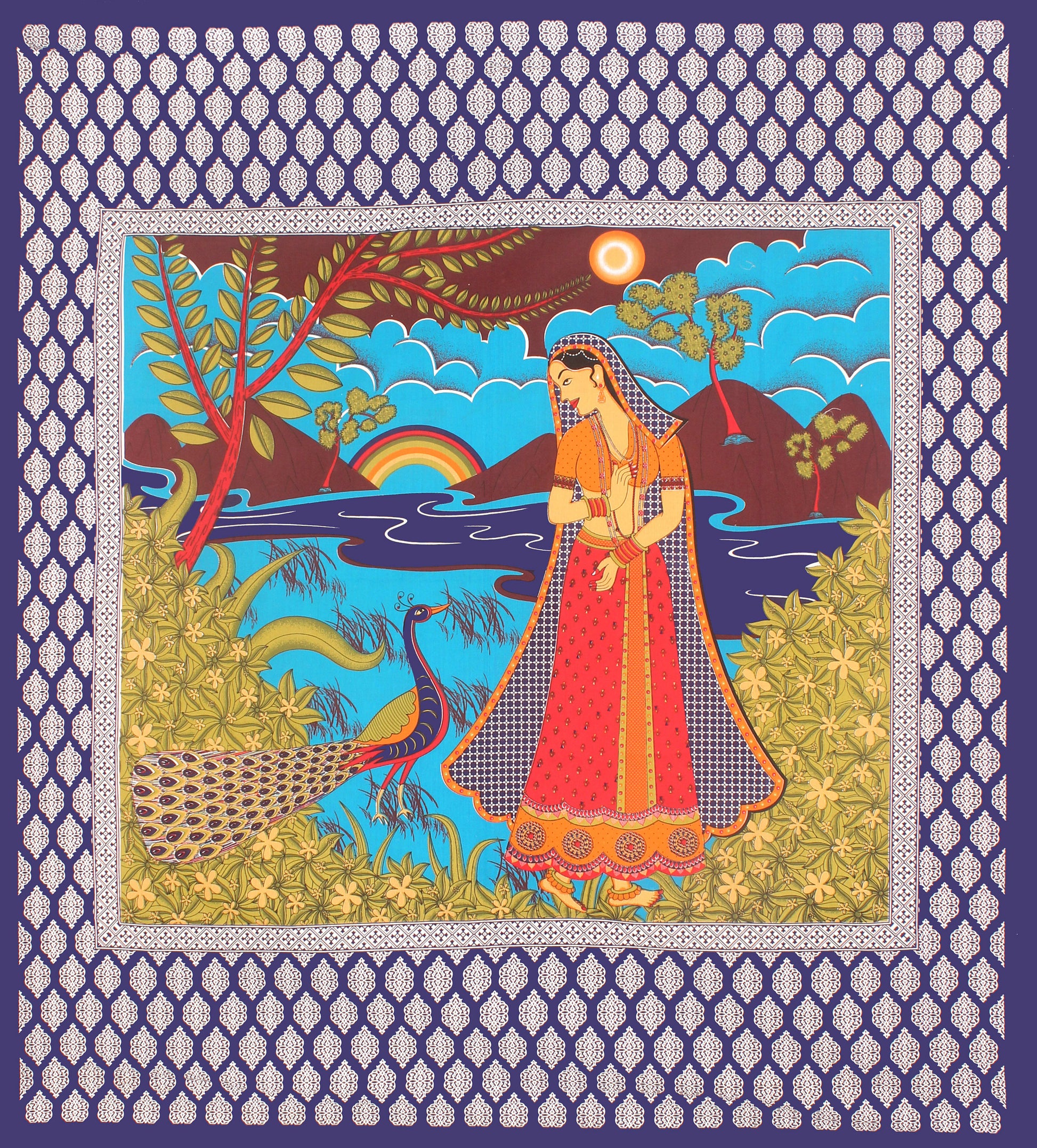 Cotton Double Jaipuri Prints Flat Bedsheet  With 2 Pillow Cover