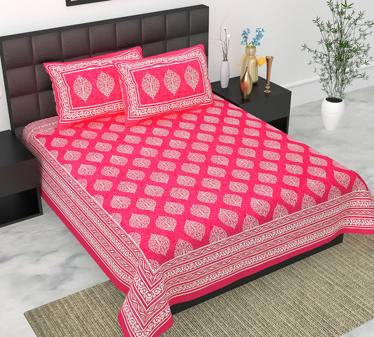 Cotton Double Jaipuri Prints Flat Bedsheet  With 2 Pillow Cover