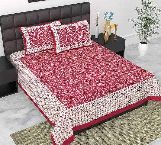 Cotton Double Jaipuri Prints Flat Bedsheet  With 2 Pillow Cover