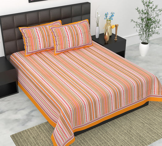 Cotton Double Jaipuri Prints Flat Bedsheet  With 2 Pillow Cover
