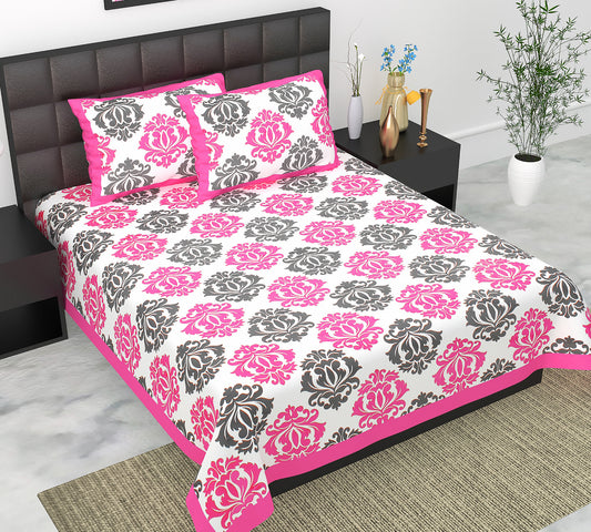 Cotton Double Jaipuri Prints Flat Bedsheet  With 2 Pillow Cover