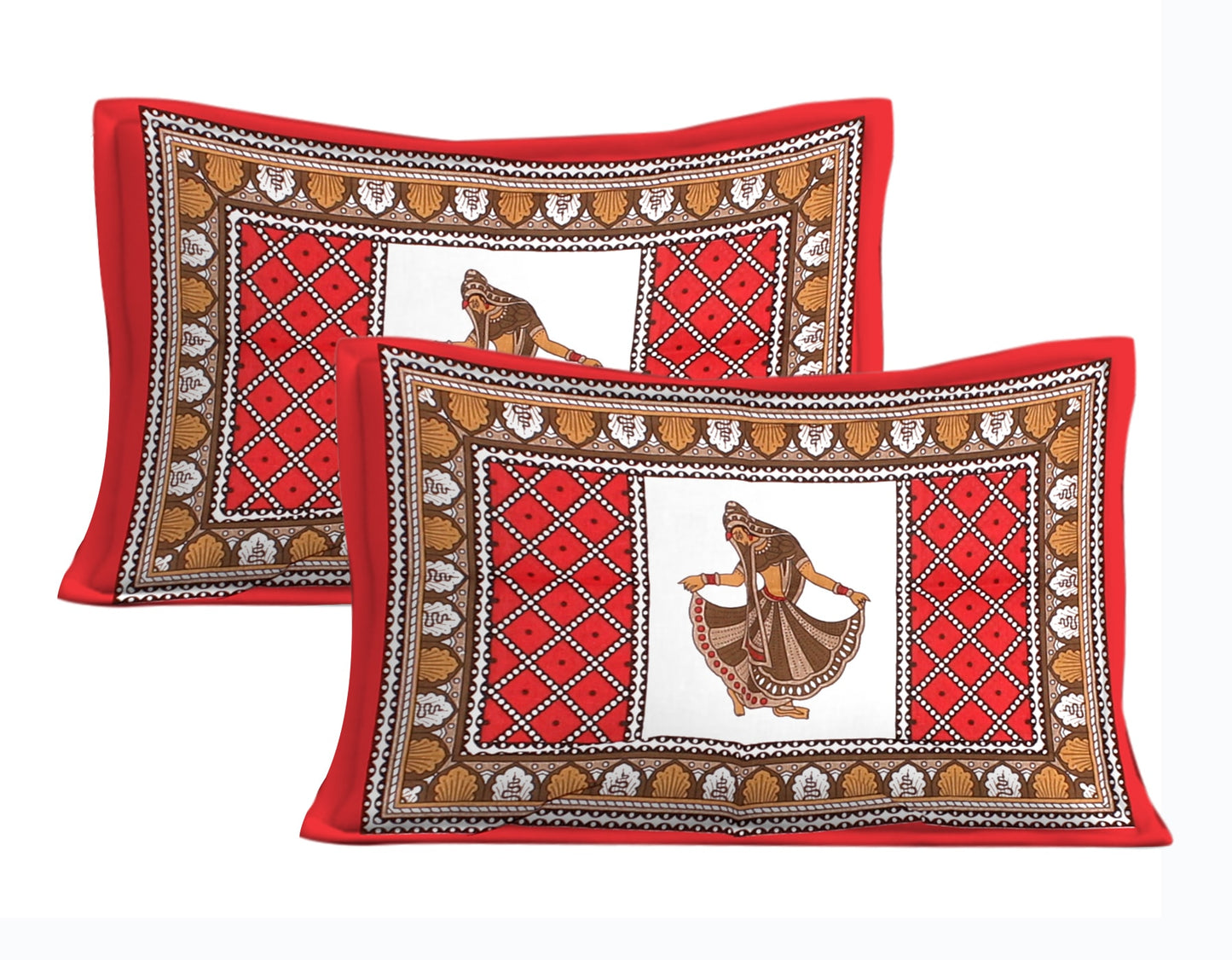 Cotton Double Jaipuri Prints Flat Bedsheet  With 2 Pillow Cover
