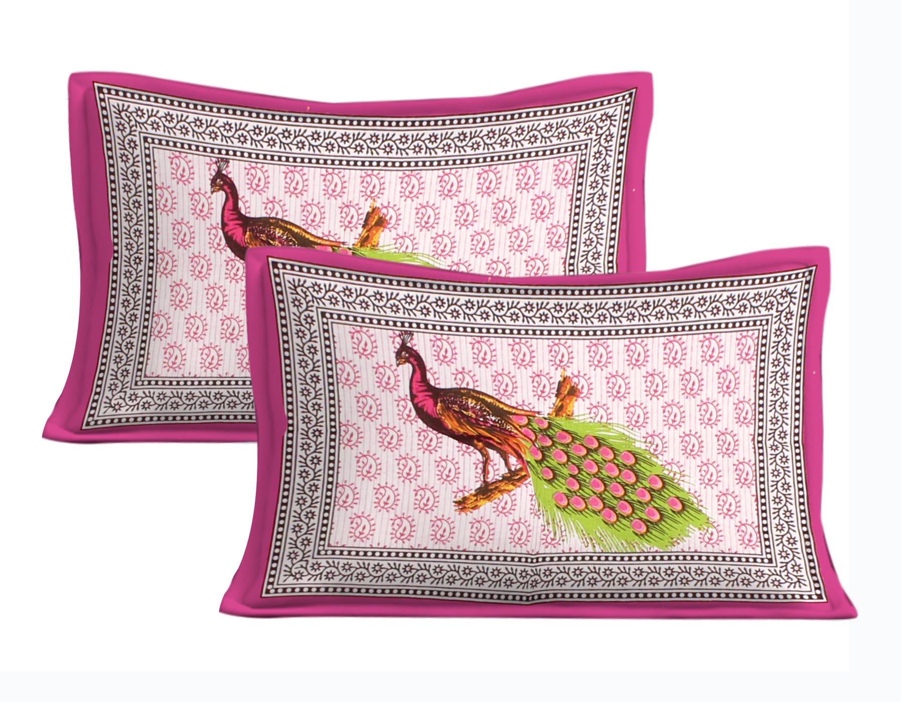 Cotton Double Jaipuri Prints Flat Bedsheet  With 2 Pillow Cover