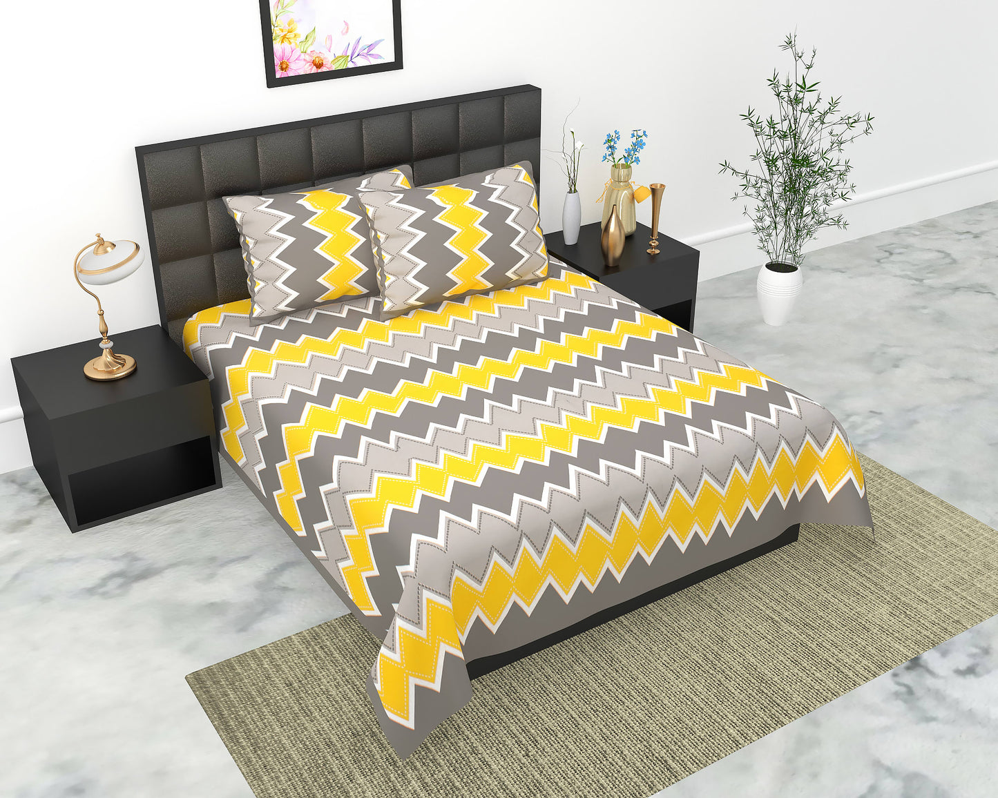 Cotton Double Jaipuri Prints Flat Bedsheet  With 2 Pillow Cover