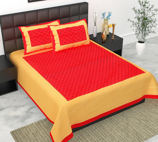 Cotton Double Jaipuri Prints Flat Bedsheet  With 2 Pillow Cover