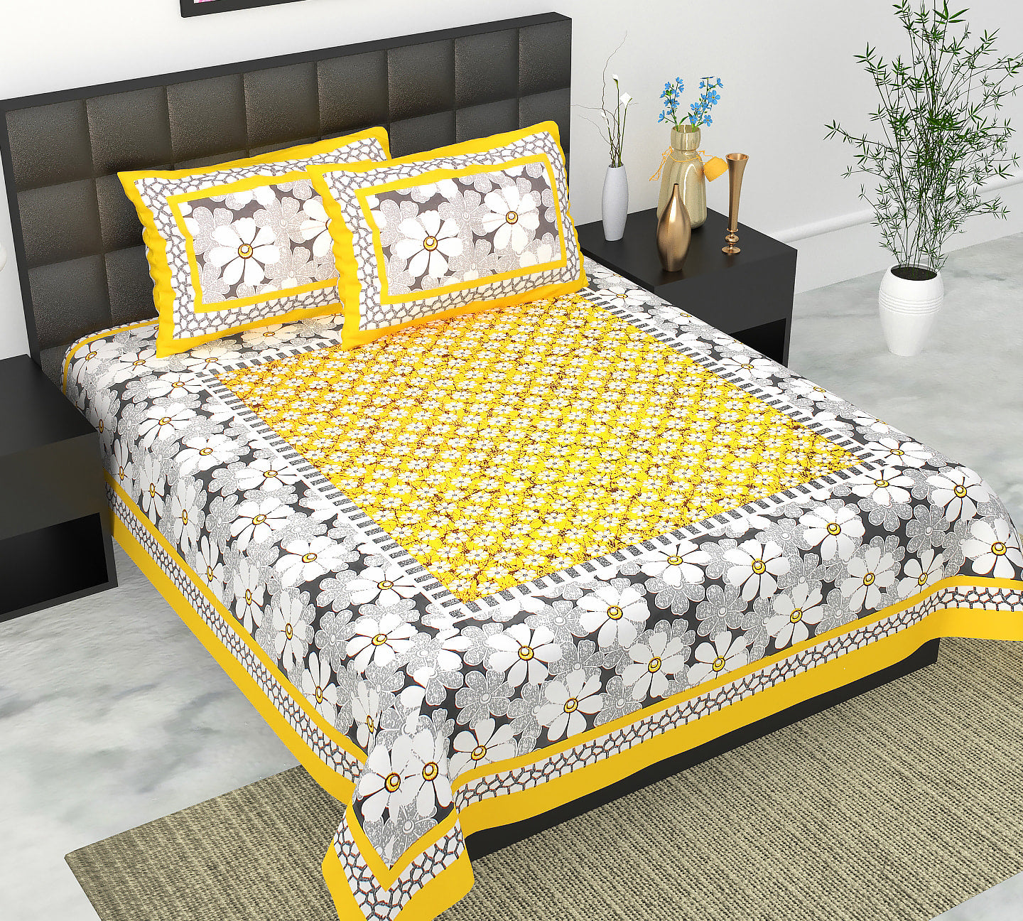 Cotton Double Jaipuri Prints Flat Bedsheet  With 2 Pillow Cover
