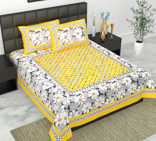 Cotton Double Jaipuri Prints Flat Bedsheet  With 2 Pillow Cover