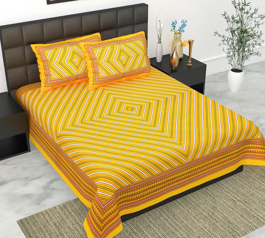 Cotton Double Jaipuri Prints Flat Bedsheet  With 2 Pillow Cover