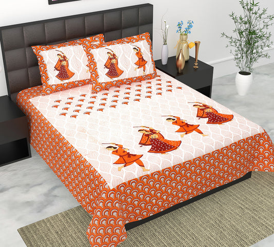 Cotton Double Jaipuri Prints Flat Bedsheet  With 2 Pillow Cover