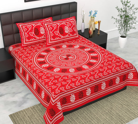 Cotton Double Jaipuri Prints Flat Bedsheet  With 2 Pillow Cover