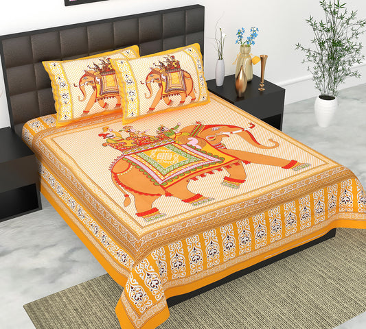 Cotton Double Jaipuri Prints Flat Bedsheet  With 2 Pillow Cover
