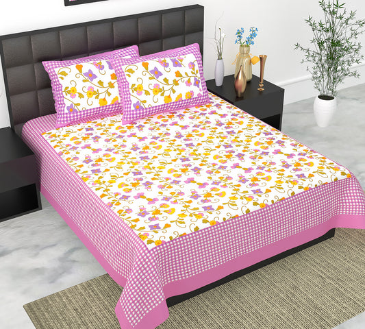 Cotton Double Jaipuri Prints Flat Bedsheet  With 2 Pillow Cover